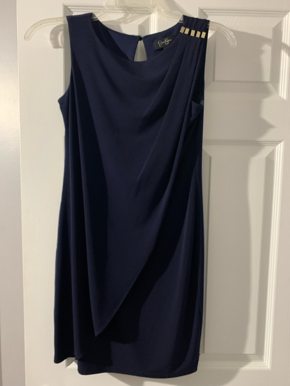 Jessica Simpson Navy One-Shoulder Dress with Gold Accent
